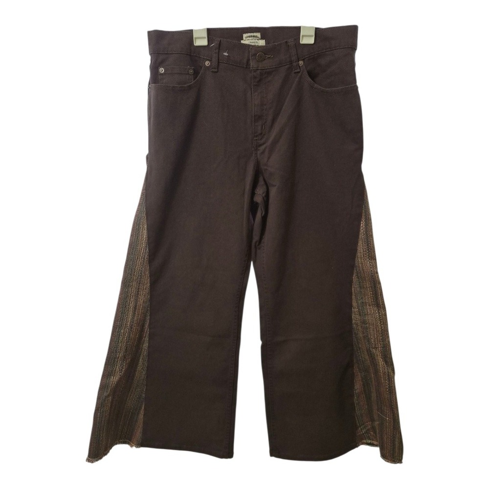 Upcycled L.L. Bean Classic Fit Pants Women's 16 Petite Brown Striped Patchwork‎